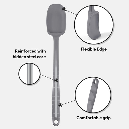 Carrotez Silicone Spoon Spatula, 9.4 inch Heat Resistant Cooking Spoon, Spoonula, Non Stick Spatula for Stir Fry, Cooking, Baking - Modern Grey...