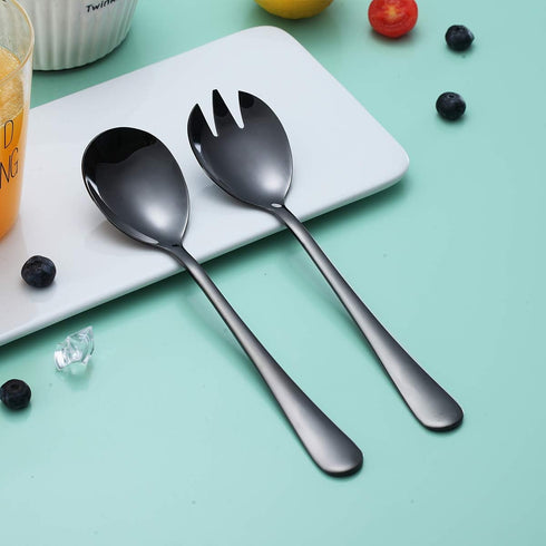 Berglander Black Salad Server Set, Stainless Steel Salad Serving Set with Titanium Black Plating, Salad Servers, Salad Spoon, Salad Fork, Pack of ...