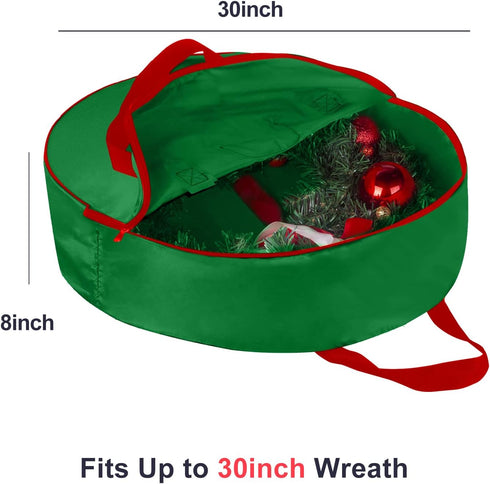 30" Christmas Wreath Storage Container Bag - Christmas Large Garland Ornament Wreath Container - Reinforced Wide Heavy Duty Handle and Double Slee...