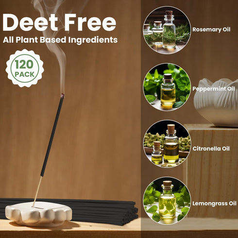 120 Pack Mosquito Repellent Sticks, Deet Free Citronella Incense Sticks Plant-Based, for Outdoor Indoor Use During Patio, Camping Trips, Picnics, ...