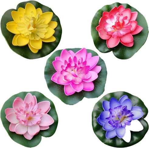 ifundom 5Pcs Lily Pads for Ponds, Artificial Lotus- Water Lily Pads Leaves & Floating Foam Lotuses for Garden Fish Pond Aquarium Pool Wedding Deco...