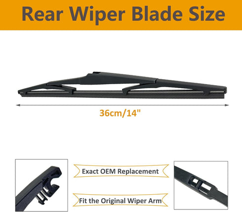 2 Pack Rear Wiper Blades for Jeep Cherokee 2014-2022, Hyundai Santa Fe 2007-2012, Mazda CX-5 2013-2022, Mitsubishi Outlander 2003-2006, Lexus RX33...