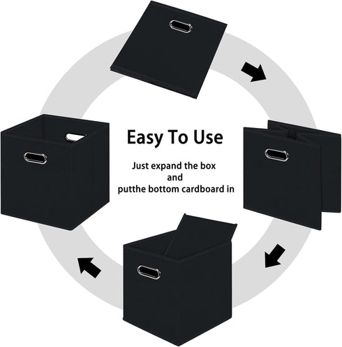 Black Foldable Storage Cubes Bins , Fabric Storage Box Cubes Organizer Baskets with Dual Handles for Home Organizer (Black)...