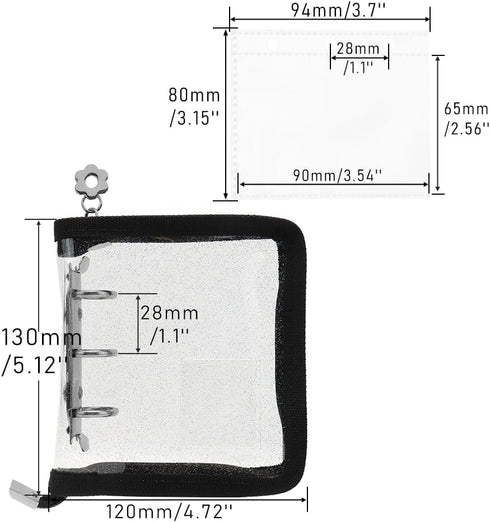 Black Mini Photocard Binder with Zipper and 25 Double-Sided Pockets for Photo Album Business Cards Postcards or Pictures (Black)...