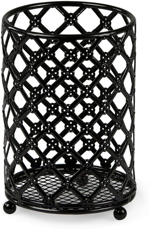 Home Basics Beautiful Heavy Duty Steel Lattice Cutlery Holder, Utensil Organizer, Rust-resistant, Free Standing, Black, 5" x 5" x 7"...