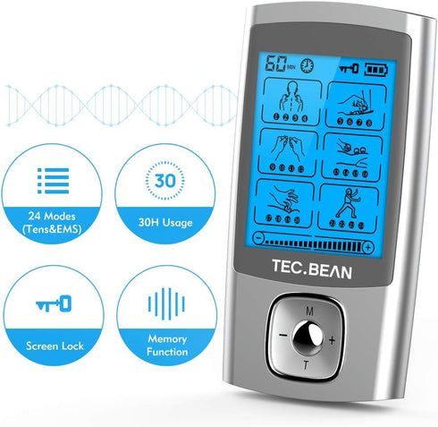 24 Modes Tens Unit Muscle Stimulator, Rechargeable Tens Machine with 8 Electrode Pads (American Gel), Electric Pulse Massager for Pain Relief Ther...