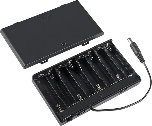 2Pcs 8 Slots AA Battery Holder Case Box 8 x 12V Battery Storage Box Battery Container Case with DC 5.5x2.1mm Male Connector and Cover ON/Off Switc...