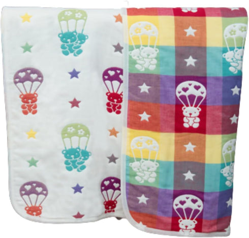 2 Layer Blanket, Muslin Cotton Jacquard Bed Blanket, Lightweight Super Soft and Warm, Crib Blanket for All Seasons, 80 x 100 cm, Parachuting Bear...