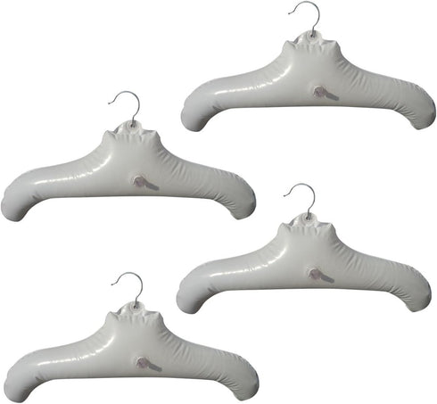 NewFerU Inflatable Hanger Travel X 4, White Round Shoulder, Portable Folding Clothes Drying Rack with Metal Hook, Space Saving Coat Storage Set No...