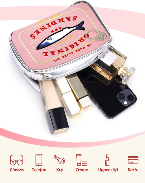 Cessfle Canned Sardines Makeup Bag, Funny Sardine Tin Fish Cosmetic Bag, Creative Cute Makeup Bag Kawaii Pencil Case Pouch, Coquette Make up Pouch...