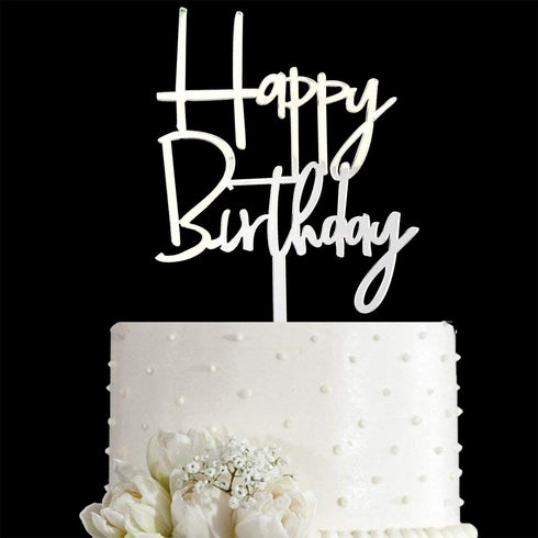 Happy Birthday Acrylic Cake Topper Party Decorations (Mirror Silver)...
