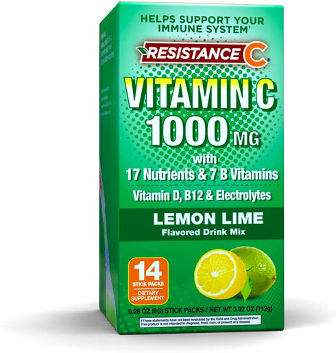 Stick Packs 16 Nutrients & 7 B-Vitamins, Help Support Immune System, Powerful Antioxidants, Contains Electrolytes, Green, Lemon-Lime Flavor, 14 Co...