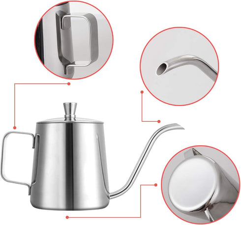 GWHOLE Small Pour Over Gooseneck Coffee Kettle Long Narrow Drip Spout Coffee Tea Pot for Stove Top - Silver, 350ML/12 Oz...