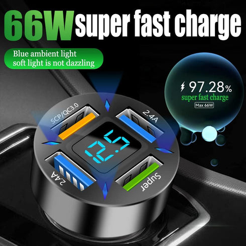 USB Car Charger, 22.5W 4 Ports USB Fast Car Charger, USB Car Charger Fast Charge Car Charger Adapter QC3.0 & 2.4A Compatible with iPhone & Android...