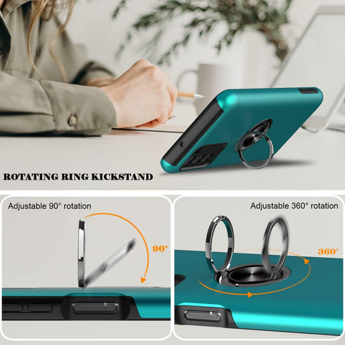 for Samsung Galaxy A03S Phone Case with TPU Screen Protector, Ring Holder Kickstand Drop Proof Protective Slim Hard Dual Layer Stand Non-Slip Toug...