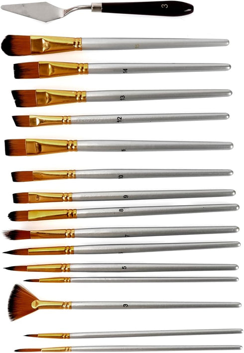 15 Pieces Paint Brush Set,with Palette Knife and Sponge and Carrying Case, for Acrylic, Oil, Watercolor and Gouache Painting...