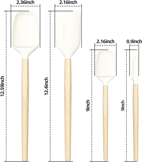 Wooden Handle Spatula Set 4Pcs, 12" & 9" Rubber Spatula Silicone Spatulas for Scraping, Cooking, Baking and Mixing for Kitchen Use,Non-Stick, Heat...