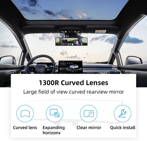 Car Rear View Mirror, Anti Glare Wide Angle Auto Inside Rearview Mirror, 12.2'' Panoramic Convex Rearview Mirror Mounted on Windshield, Universal ...