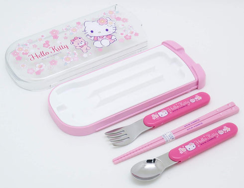 OSK CT-20 Hello Kitty Cutlery Set, Sakura, Pull, Trio, Chopsticks, Spoon, Fork, Made in Japan, Sliding, Dishwasher Safe, Easy to Use, For Girls, C...