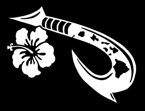 Hawaiian Islands Maui Hook with Hibiscus Flower Decal Vinyl Sticker Graphics|UR Impressions|Cars Trucks SUV Vans Walls Windows Laptop Tablet|White...