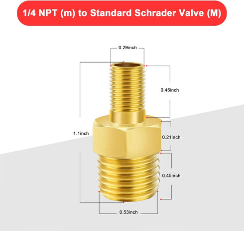 GODESON Air Inflator Adapter,1/4 NPT (m) to Standard Schrader Valve (M),Schrader Valve Adapter for Tire Inflator Portable Air Compressor/Pump with...