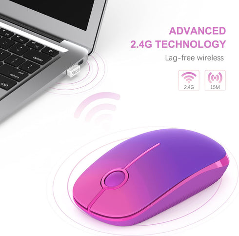 VssoPlor Wireless Mouse, 2.4G Slim Portable Computer Mice with Nano Receiver for Notebook, PC, Laptop, Computer (Gradient Purple)...