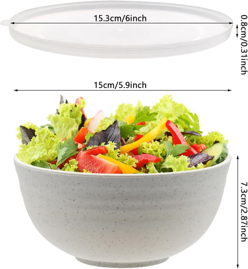 Wheat Straw Bowls, Unbreakable Cereal Bowl with Lid Set of 4 Microwave Safe Bowls for Rice Soup Oatmeal Ramen 24oz Reusable Cereal Bowls for Kitch...