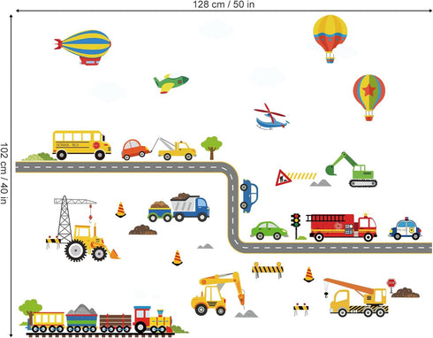 decalmile Construction Transportation Wall Decals Car Truck Plane Boys Wall Stickers Kids Bedroom Baby Nursery Playroom Wall Decor...