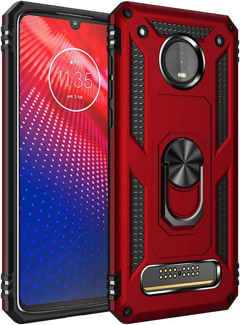 Military Grade Drop Impact for Motorola Moto Z4 Case,Moto Z4 Play Case 360 Metal Rotating Ring Kickstand Holder Magnetic Car Mount Armor Heavy Dut...