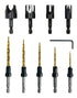 9Pcs Wood Countersink Drill Bit Set, Titanium Tapered Drill Bits and Wood Plug Cutter, Countersink Chamfer Drilling Tool for Woodworking and Carpe...
