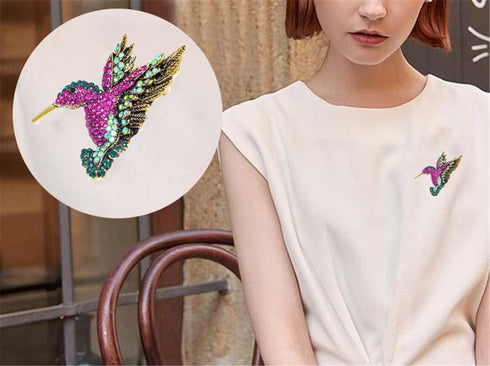 Rhinestone Hummingbird Brooches for Women Cute Bird Style Jewelry Animal Brooch Pin Good Gift...