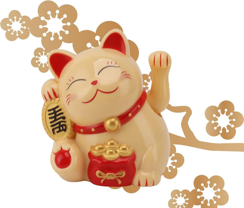 Bewinner Waving Cat, Solar Powered Cute Waving Cat Good Luck Wealth Welcoming Cats Home Display Car Decor Feng Shui Decoration (Yellow)...