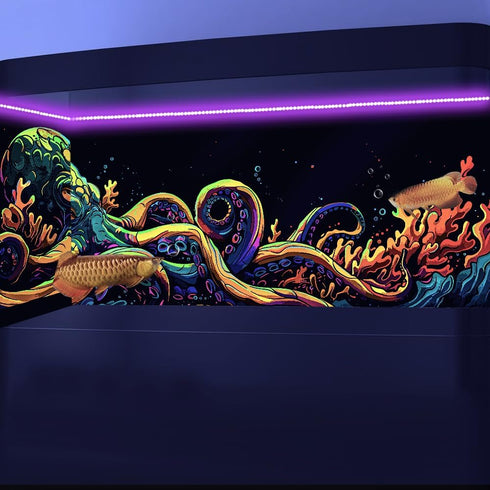 30X18IN Blacklight Octopus Sea Monster HD 3D Black Light Aquarium Background UV Reactive Background Terrarium Background with 10 EVA Double-Sided ...