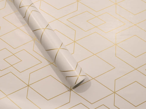 D7027-3 Peel & Stick Wallpaper Hexagon Rhombus Gold/White Removable Self Adhesive Wallpaper Textured 17.7in x 118in Vinyl Film Roll for Wall Decor...