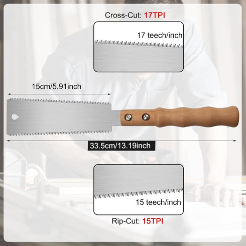 Japanese Hand Saw, 6 Inch Flush Cut Saw Double-sided Fine Teeth Wood Pull Saw for Hardwood & Softwood Woodworking Trim (15/17TPI)...