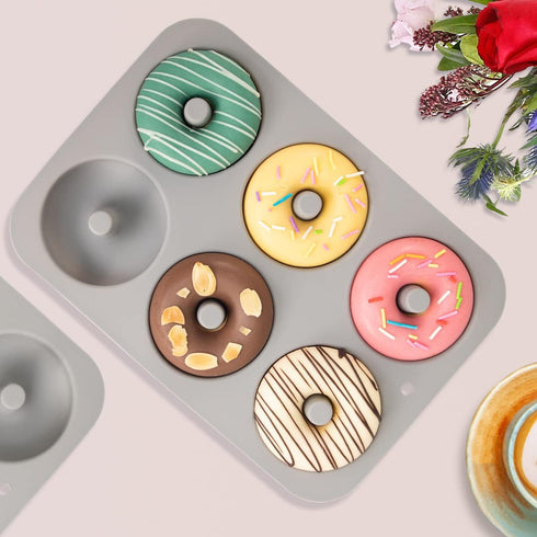 Silicone Donut Mold for 6 Doughnuts, Set of 2. Food Grade LFGB Silicone Bagels Baking Pan, Non-Stick, Dishwasher Safe, Heat Resistant and Microwav...