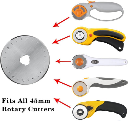 HEADLEY TOOLS 45mm Rotary Cutter Blades 10 Pack Fits Olfa, Fiskars, Replacement Rotary Blade for Arts Crafts Quilting Scrapbooking Sewing, Sharp a...
