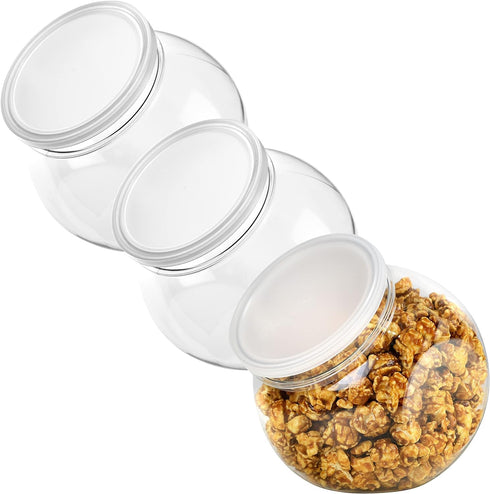 DilaBee 3 Pack Plastic Candy Jar - 48oz Round Candy Jars with Lids for Candy Buffet, Kitchen & Office Desk - Plastic Jars with Lids for Candy, Coo...