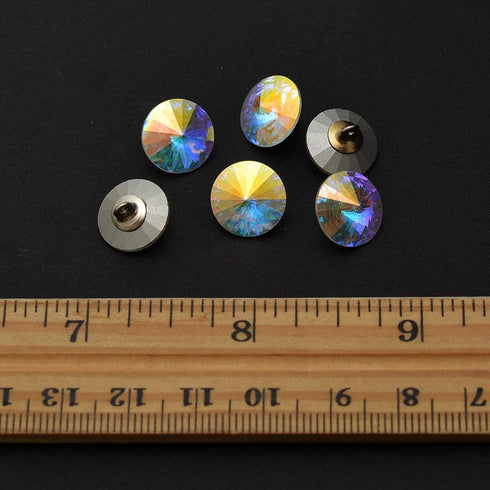 6-pcs 12mm Austria Crystal 1122 Rivoli Button with Shank, SW-1122BT (Crystal AB)...