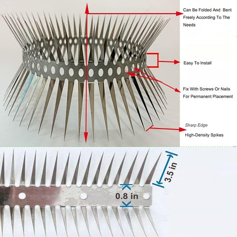 Animal Repeller Defender, Stainless Steel Sharp Blade Spikes Scarer Device,Deterrent Strips Fence for Pipes Acces Silvery...
