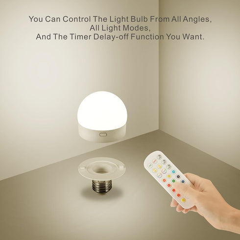 LINEWAY Rechargeable Light Bulbs with Remote, Battery Operated Light Bulb 2000mAh E26 Detachable Charging, 15 Colors Selectable/Timer/Dimmer Puck ...