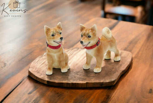 20777 Fine Porcelain Shiba Inu Dog Salt and Pepper Shakers Set, 3-5/8" L...