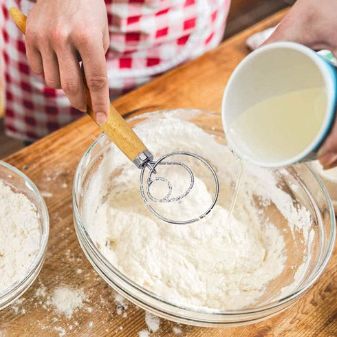 Danish Dough Whisk - 13" Dutch Whisk with Stainless Steel Ring - Danish Whisk for Bread, Pastry or Pizza Dough - Baking Tool Alternative to a Blen...