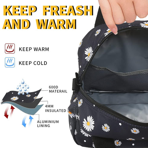 Insulated Lunch Box For Women Office Work Designer Small Lunch Cooler For Girls Fit Fresh Thermal Hot Lunch Bag For School Teen Three Pocket Soft ...