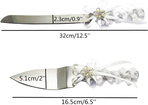 TANG SONG Stainless Steel Elegant Wedding Cake Knife and Serving Set Resin Plastic Handle Pearl Flower Shape with Lace Wedding Cake Knife and Shov...