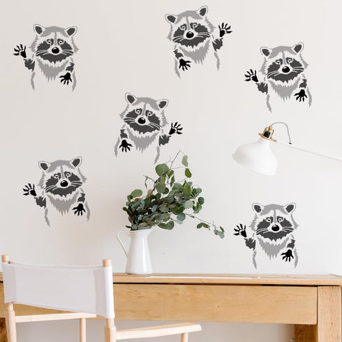 Raccoon Stencil 11.8×11.8inch Reusable Raccoon Animal Painting Stencils with Paint Brush for DIY Crafts Home Decor Wood Fabric Wall Glass Furnitur...