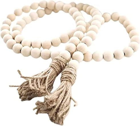 58in Farmhouse Beads Wood Bead Garland with Tassels, Rustic Farmhouse Decor for Farmhouse Tiered Tray Farmhouse Wall Decor (Natural Wood, 58in/1Pc...