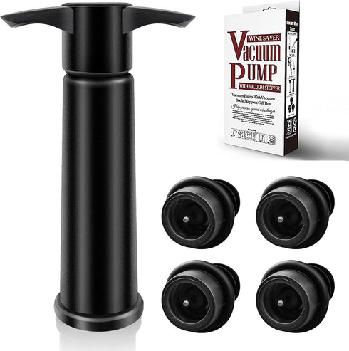 Wine Saver Pump with 4 Vacuum Wine Stoppers, Wine Bottle Stoppers with Food Grade Silicone Leak proof Keep Fresh Suitable for All Standard Wine Bo...