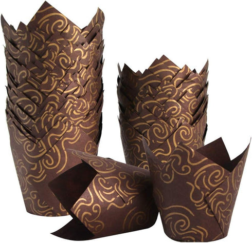 150pcs Tulip Cupcake Liners Baking Cups Muffin Liner Grease-Proof Paper Cupcake Wrappers for Wedding, Birthday Party, Standard Size (Golden Printe...
