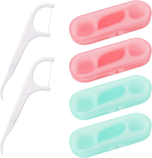 Dental Floss 4 PCS Travel Dental Floss Case Portable Case Refillable Dental Floss Picks Organizer 40 Picks Professional Toothpicks Sticks for Fami...